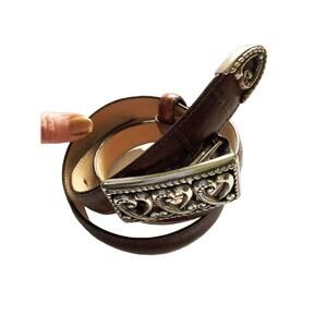 Womens Brighton Brown Leather Belt Large Heart Buckle Size ML